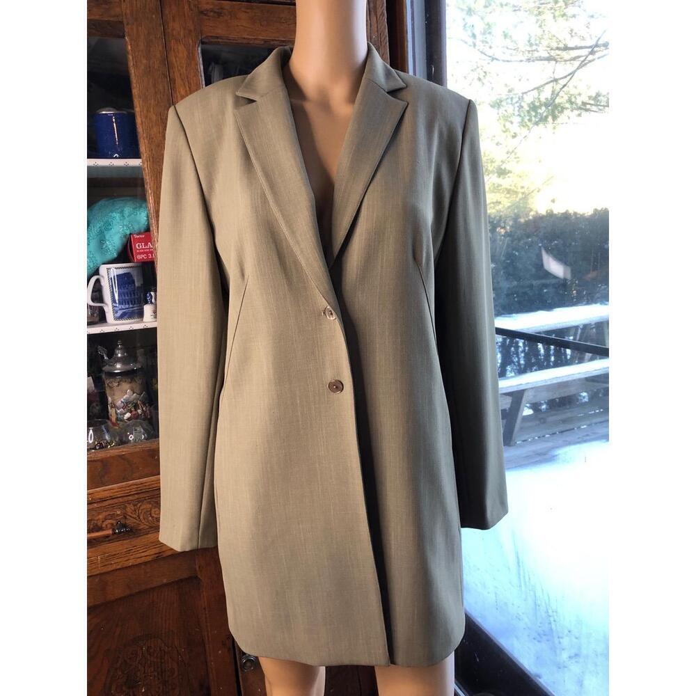 Travis Ayers green/khaki Long Blazer Coat Womens Single-breasted Size 8